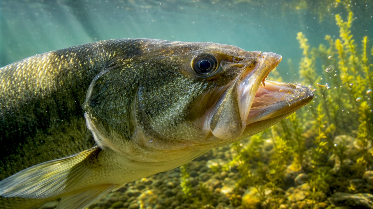 Close-up of bass’s olfactory sensory area underwater