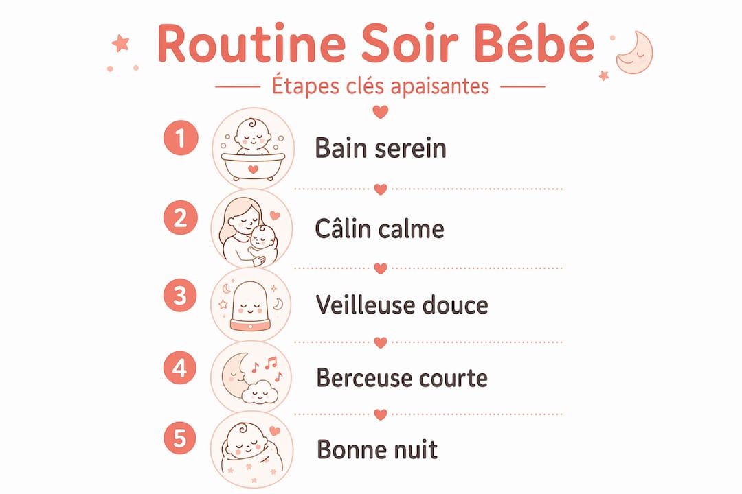 Infographie : les différentes étapes d'une routine du coucher pour bébé