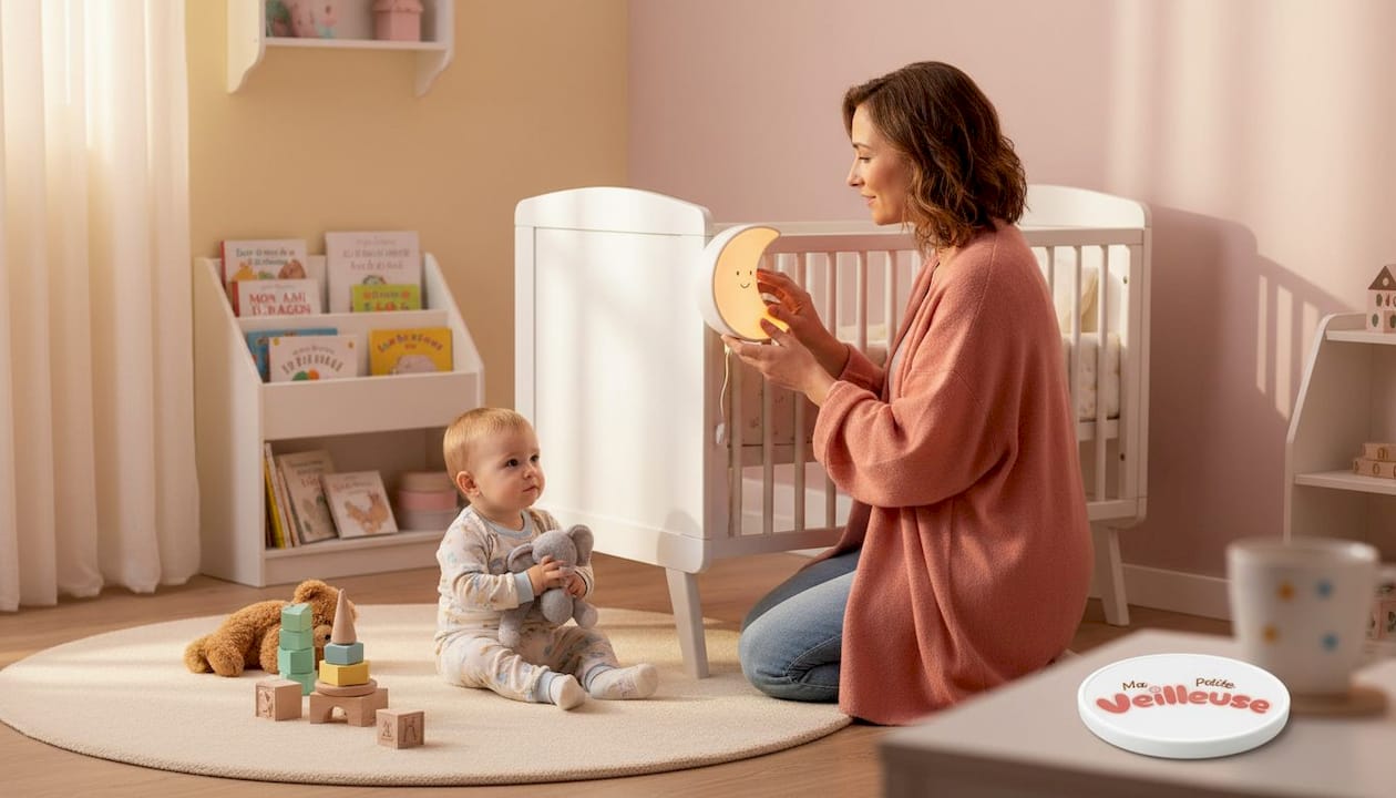 Avant d’installer bébé pour la nuit, maman prend soin d’allumer la veilleuse.