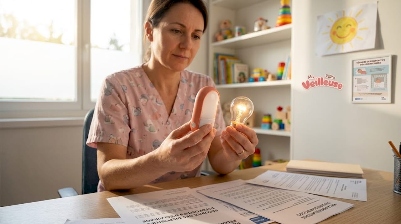 Un pédiatre passe en revue les veilleuses LED pour choisir la plus adaptée à la chambre de bébé.