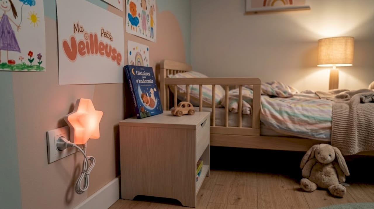 Veilleuse rechargeable idéale pour la table de nuit ou le petit lit.