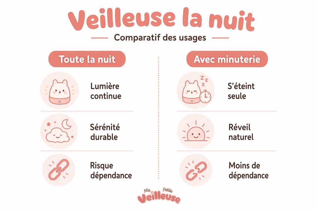 Infographie : lumière de nuit en continu ou avec minuterie, quels sont les avantages et inconvénients ?