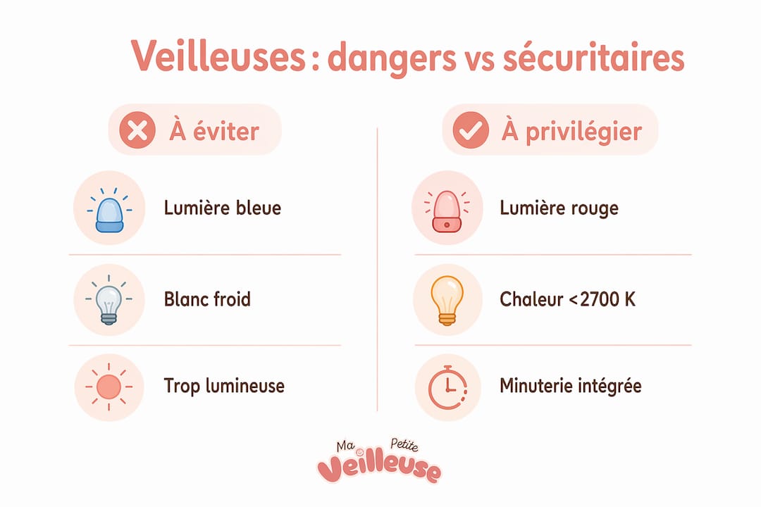 Infographie : tout savoir sur les veilleuses pour bébé – risques à connaître et bonnes pratiques à adopter
