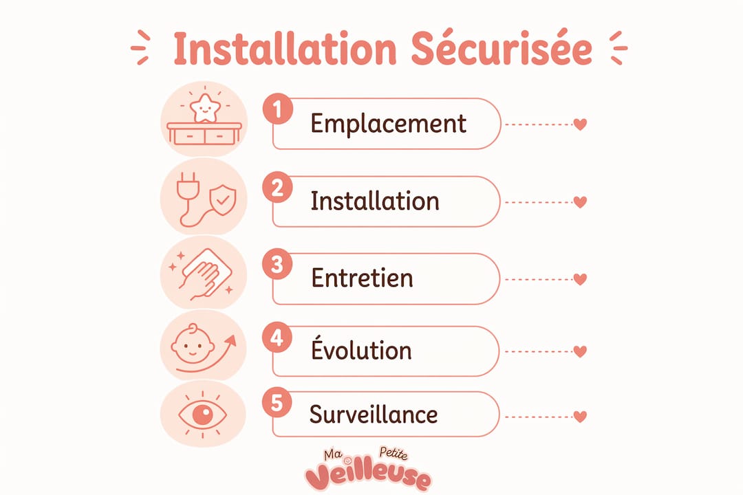 Infographie : les étapes clés pour installer une veilleuse en toute sécurité dans la chambre