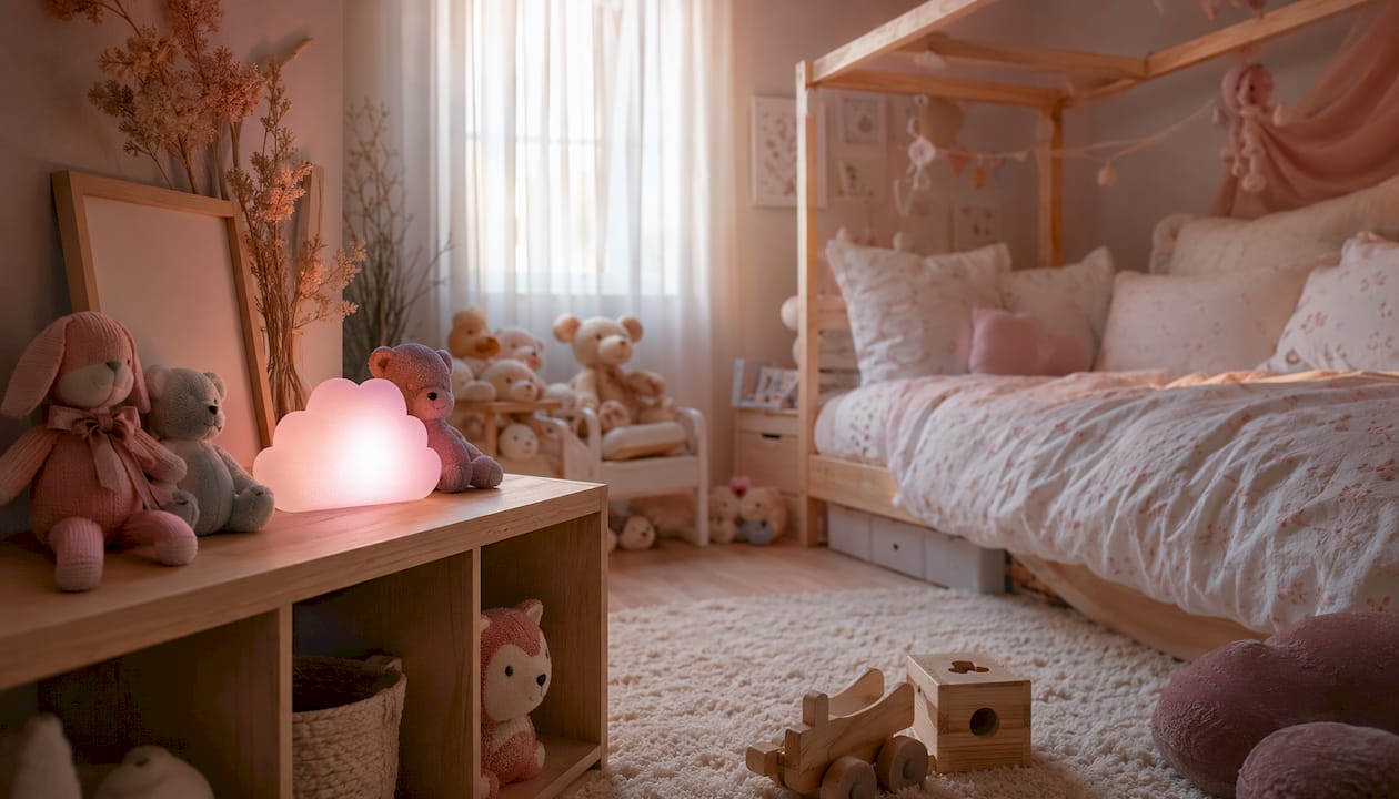 Lampe LED pour bébé, diffuse une lumière douce et rassurante pour accompagner les nuits des tout-petits.