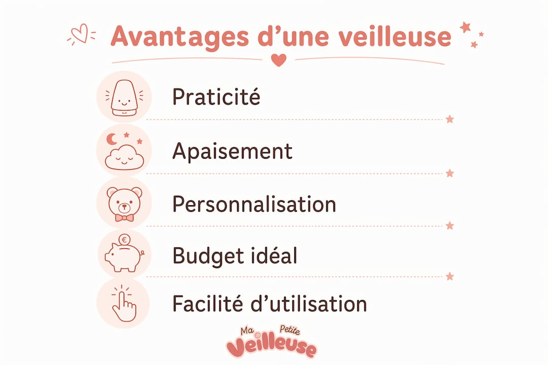 Infographie : pourquoi offrir une veilleuse lors d'une baby shower ? Découvrez tous les atouts de ce cadeau incontournable pour accompagner les premières nuits de bébé.