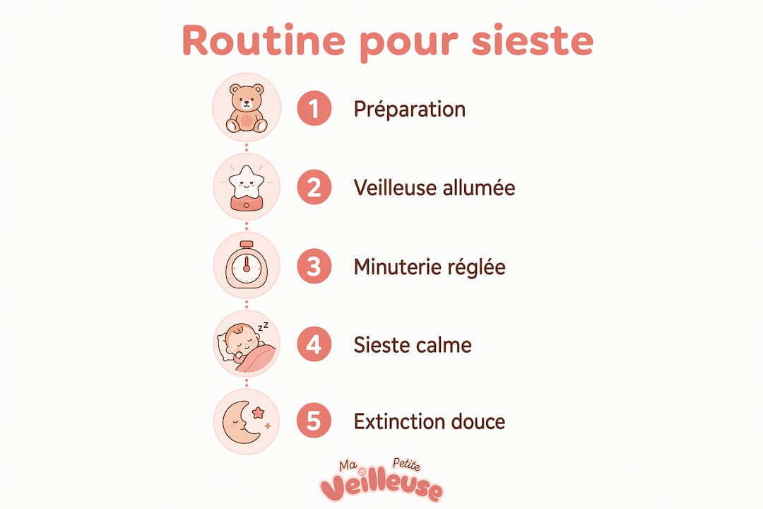 Visuel présentant les différentes étapes d’une routine pour la sieste