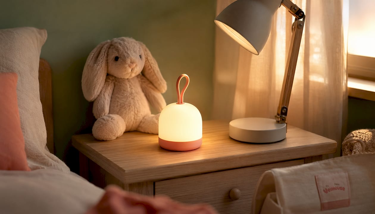 Une veilleuse USB installée dans la chambre de mon enfant pour des nuits paisibles.