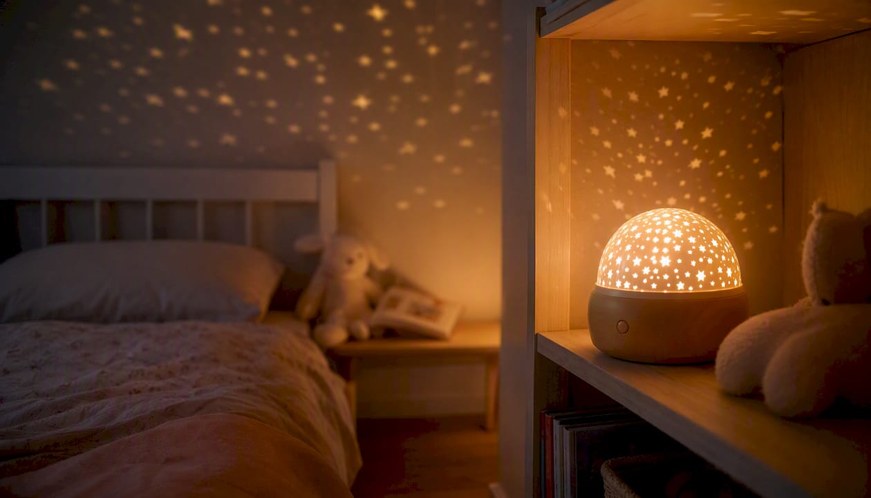 Un ciel étoilé qui illumine le plafond de la chambre des enfants