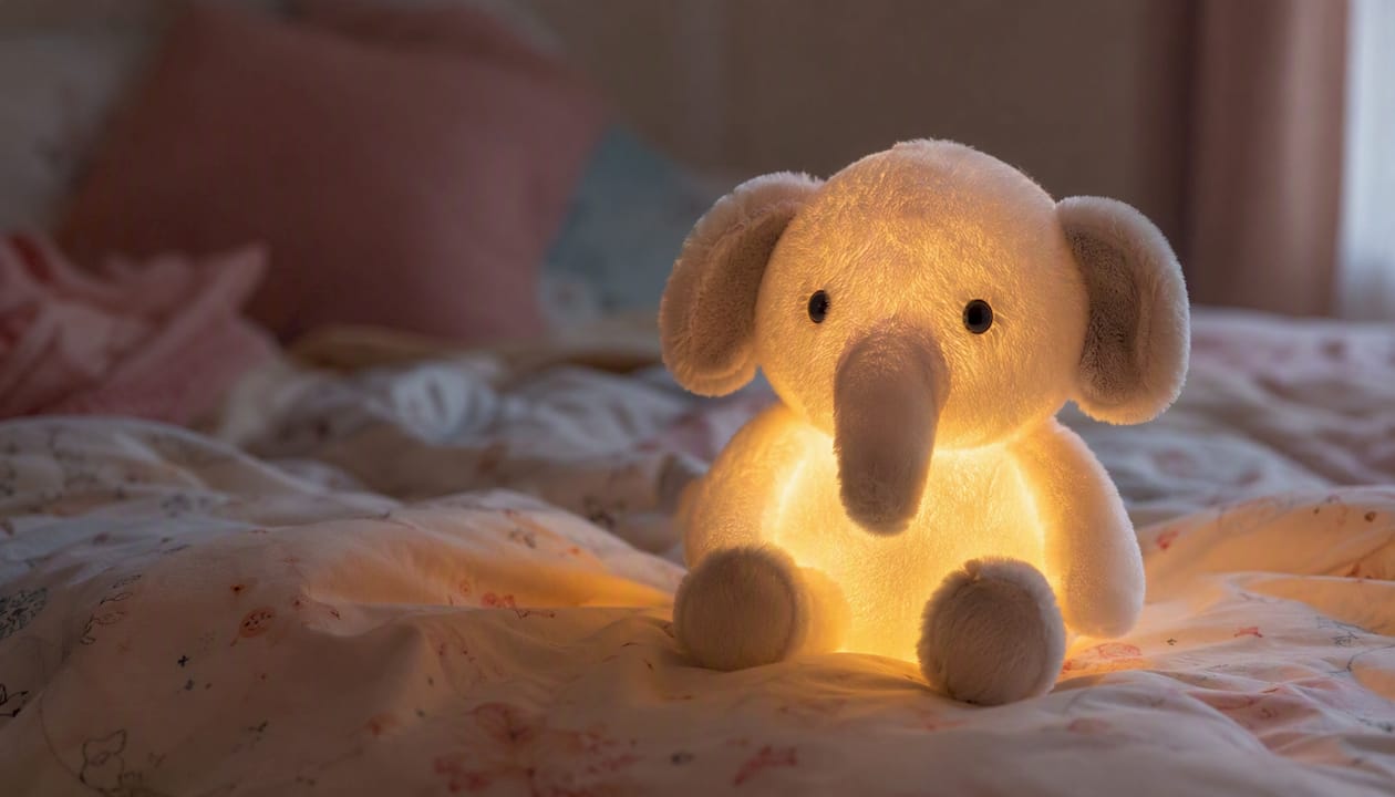 Une peluche toute douce qui diffuse une lumière apaisante pour rassurer les petits au moment du coucher.