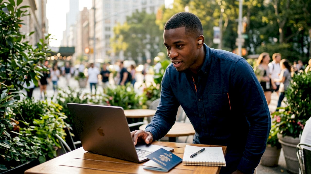 Man in home office during virtual interview session