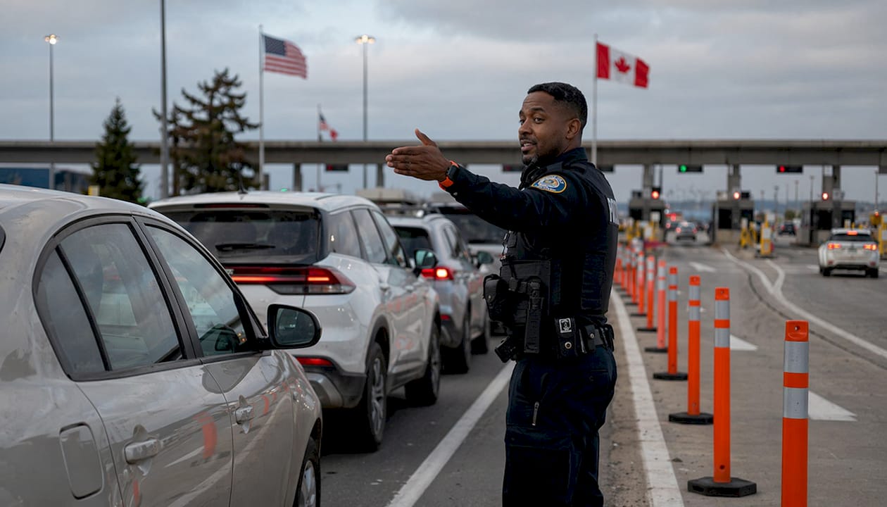 Border officer managing NEXUS lane traffic