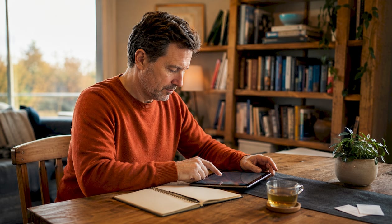 Man setting Global Entry appointment reminder on tablet