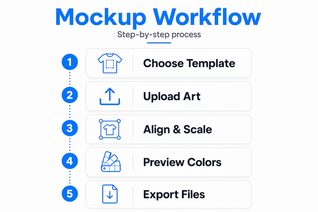 Infographic visualizing apparel mockup workflow steps
