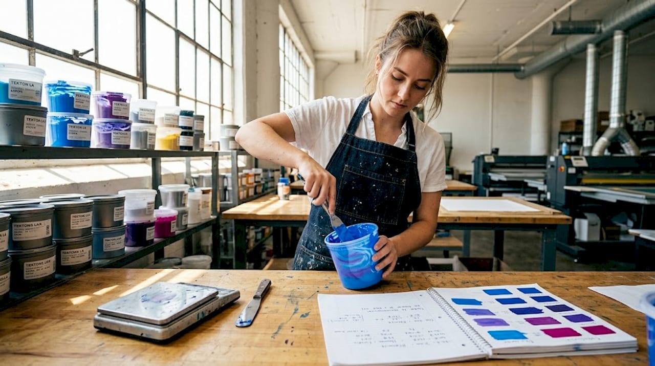 Screen printer mixing streetwear ink