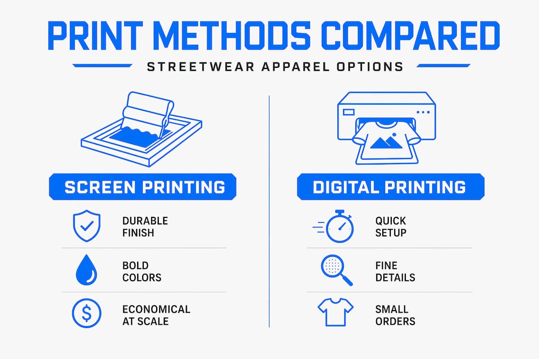 Infographic comparing streetwear print methods
