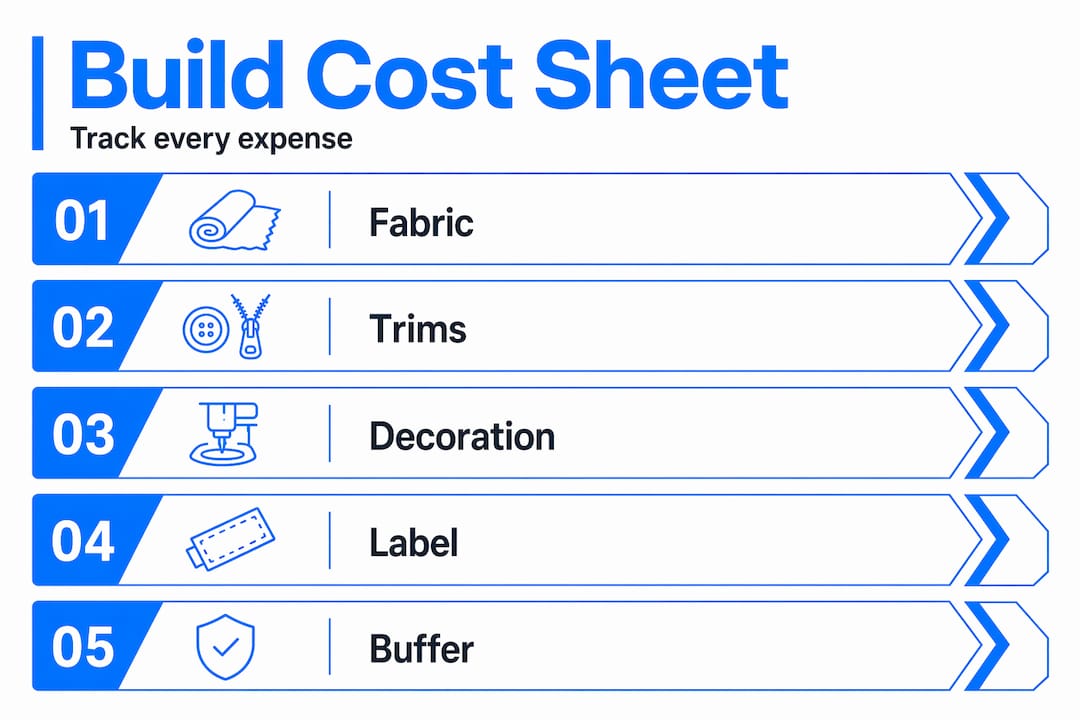 Infographic showing apparel cost sheet steps
