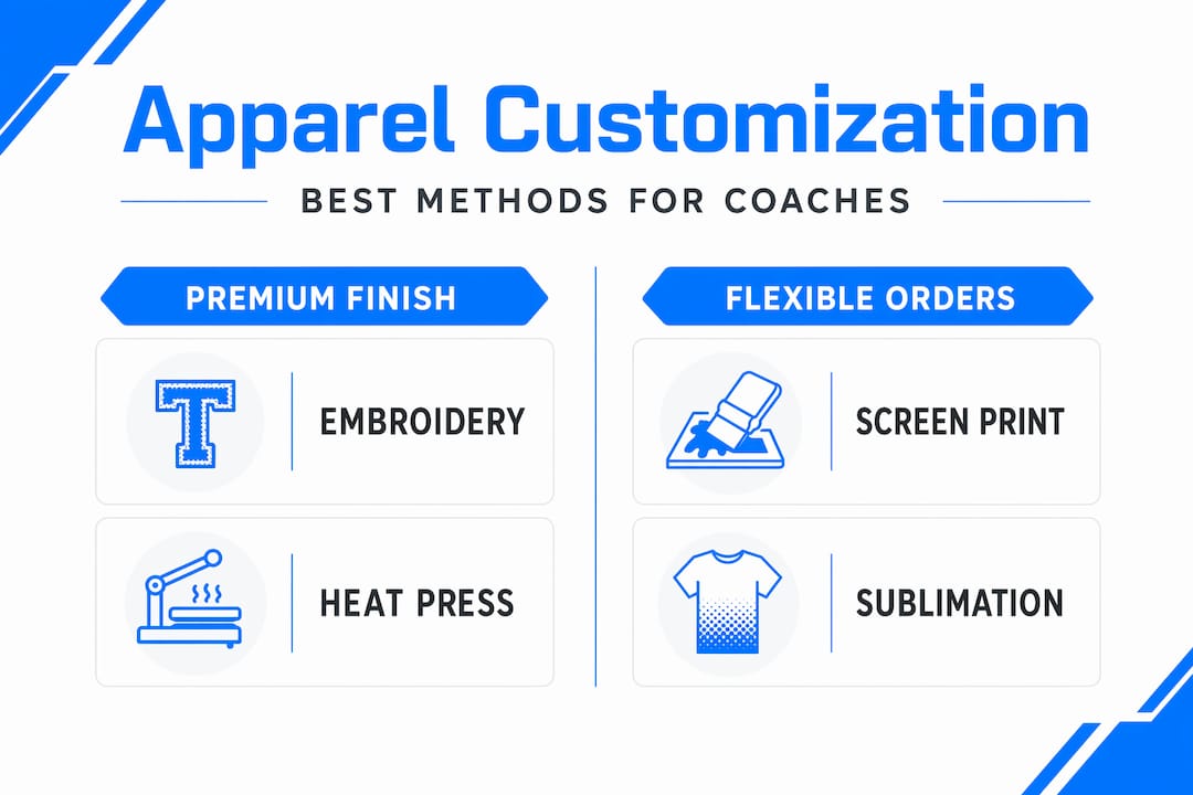 Infographic comparing custom apparel methods for coaches