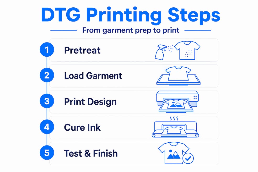 Infographic showing DTG printing step-by-step