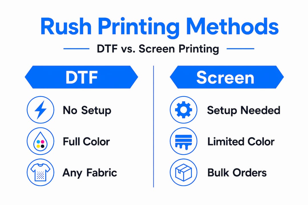 Infographic comparing DTF and screen printing