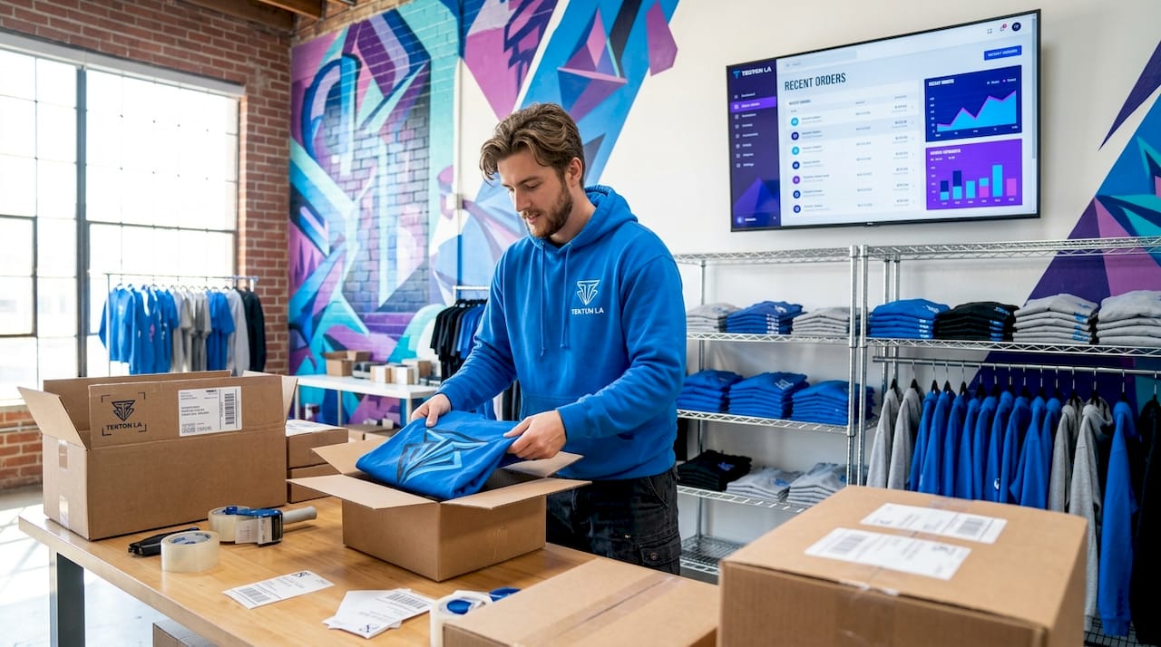 Packing t-shirt orders in small studio space