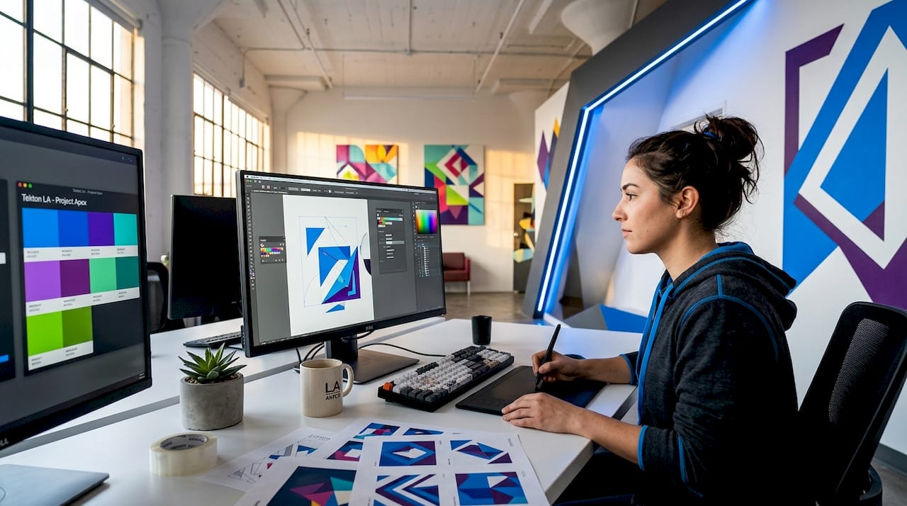 Artist prepping artwork files for apparel