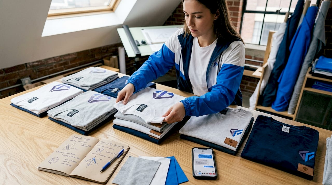 Founder arranging faith-driven apparel