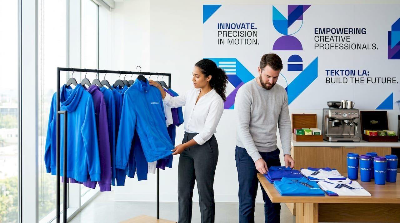Employees selecting branded apparel options