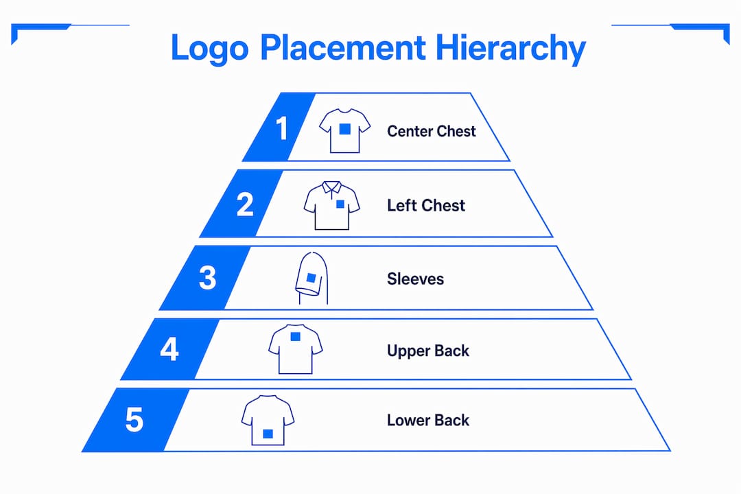Infographic showing hierarchy of team logo placement on apparel