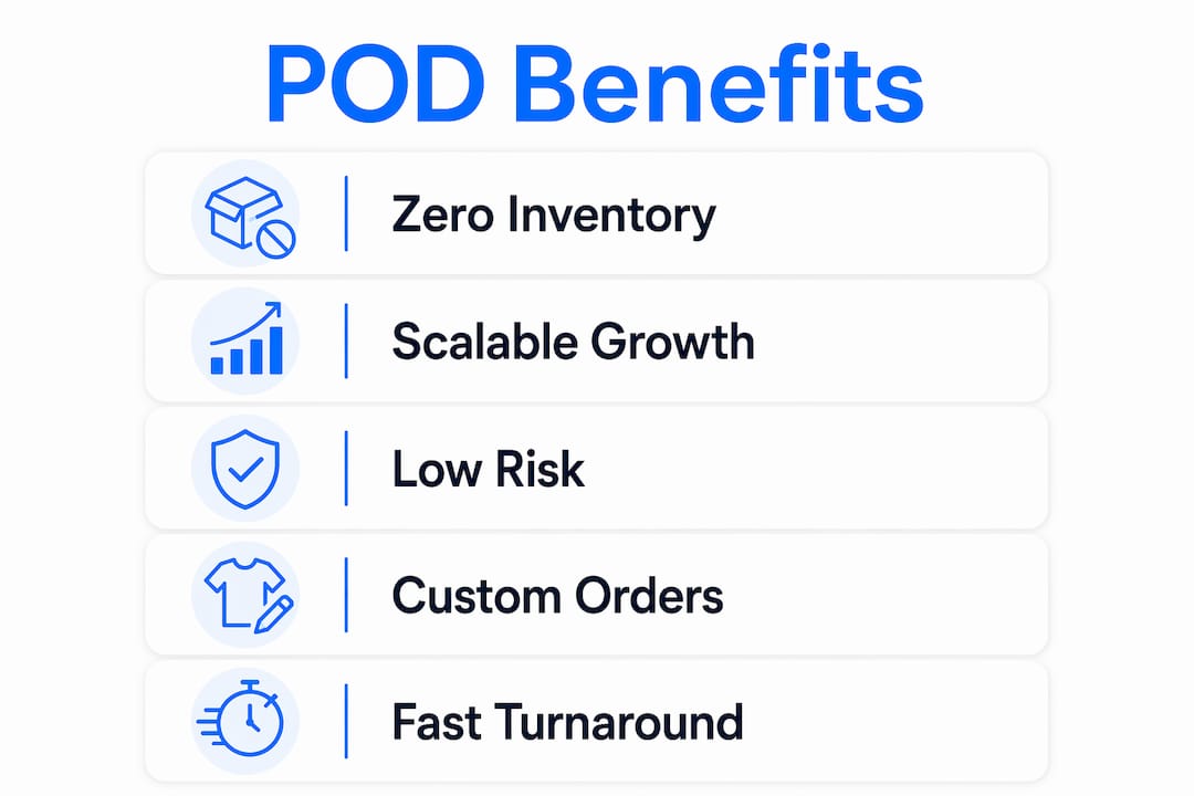 Infographic showing key benefits of on-demand printing