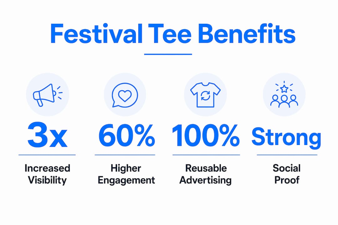 Infographic showing marketing benefits of custom festival tees