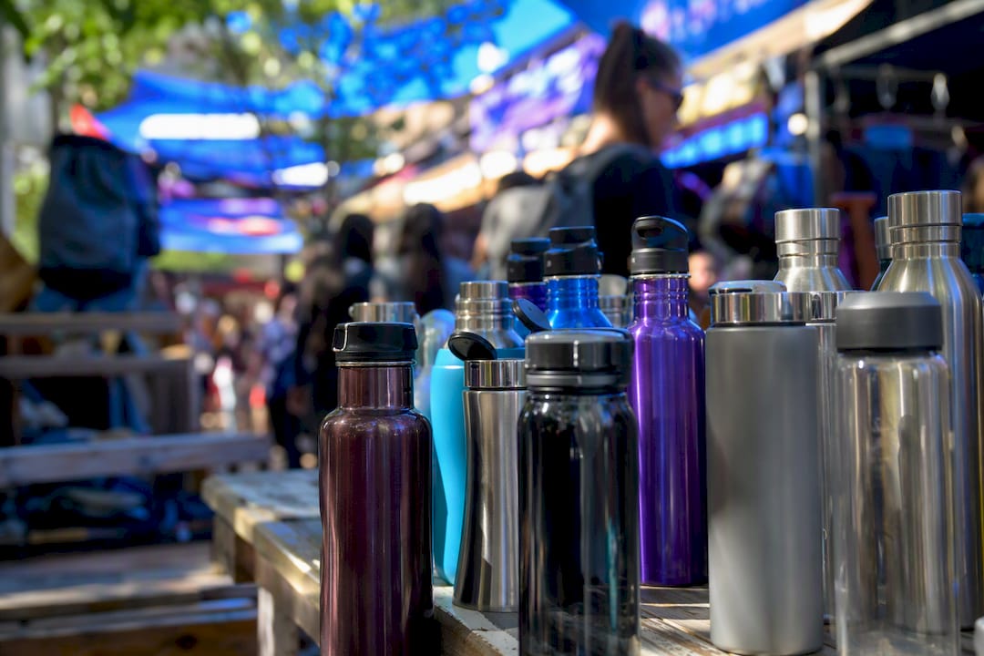 Close-up partial views of various bottle materials