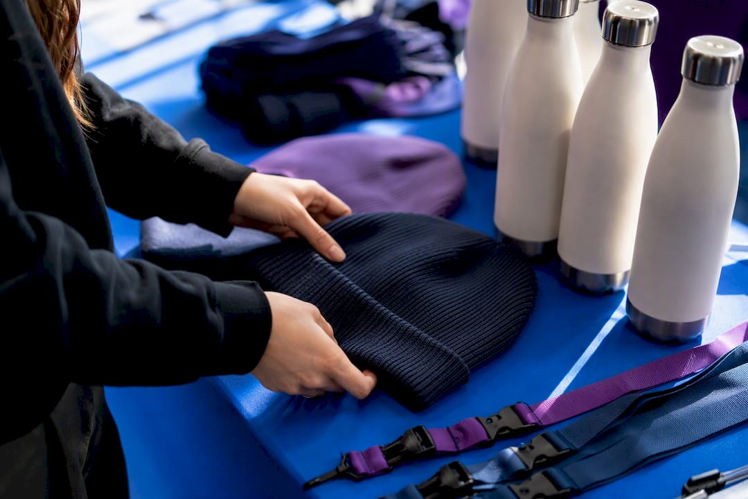 Team merch accessories on modern table