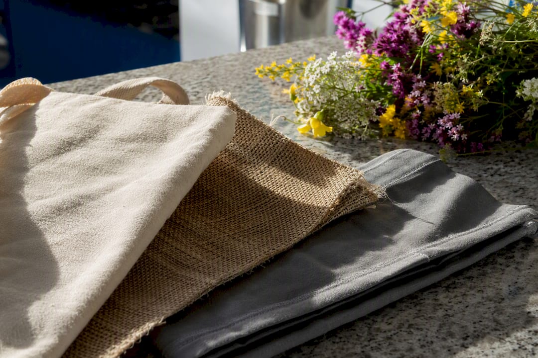 Close-up of eco-friendly tote bag fabrics