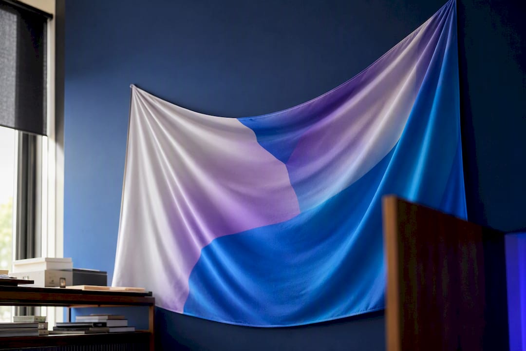 Textured fabric banner hanging in studio lighting
