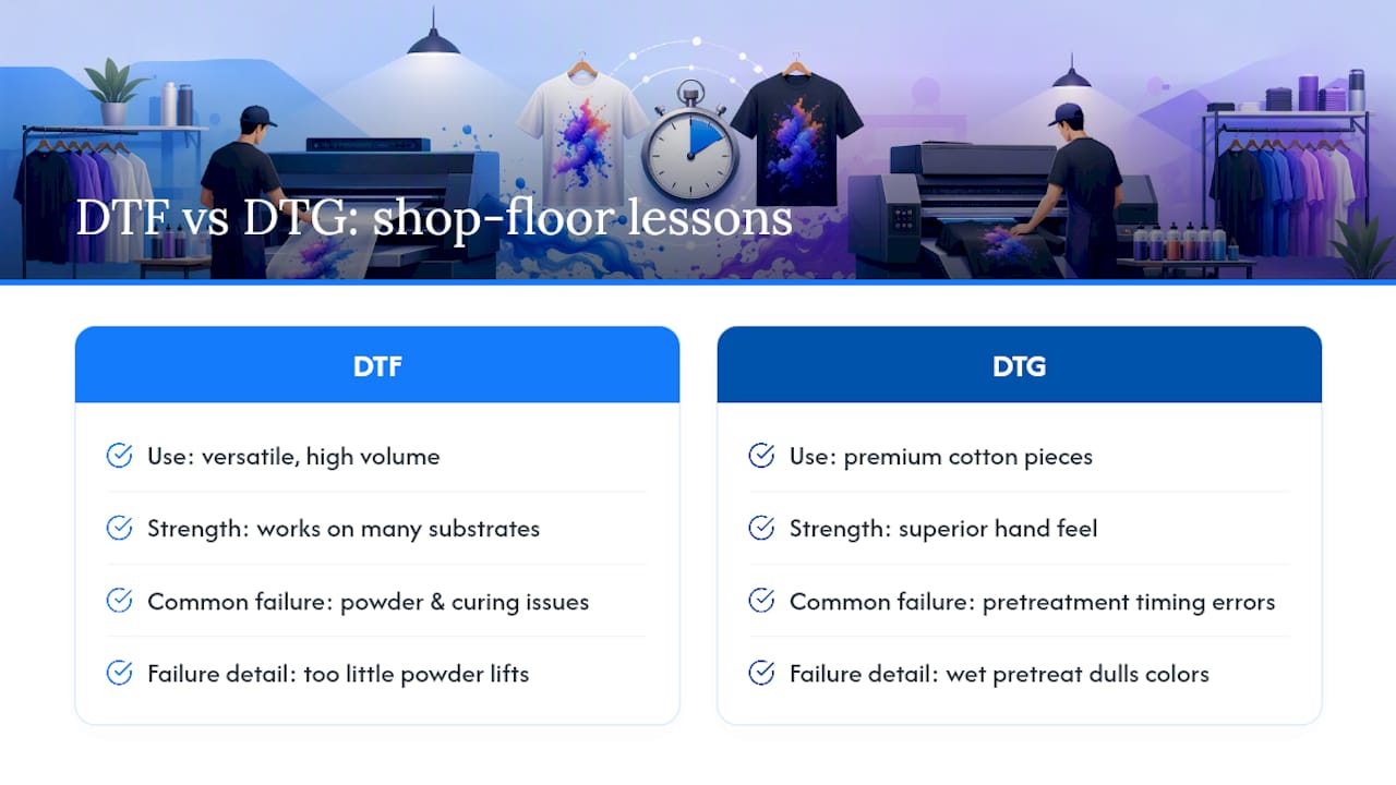 What Tekton LA's Shop Floor Teaches About DTF and DTG in Practice — overview diagram