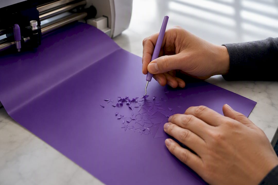 Technician weeding cut HTV vinyl film