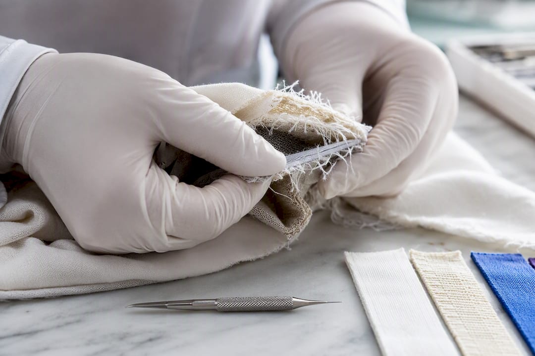 Mixed fibers visible at textile seam
