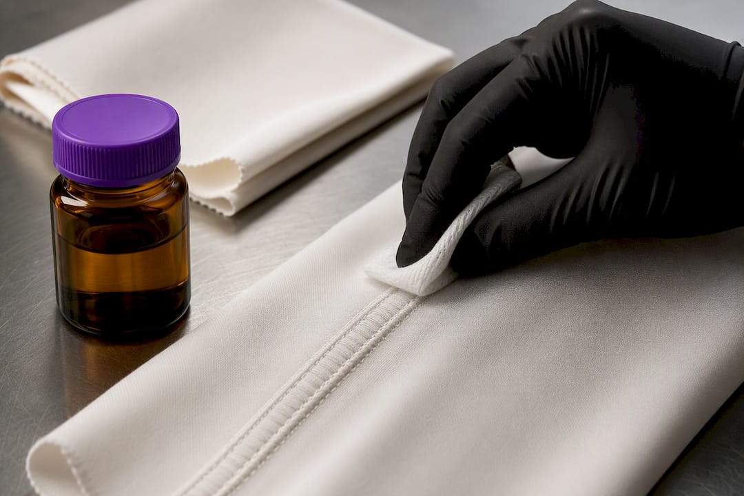 Testing polyester seam for surface residue