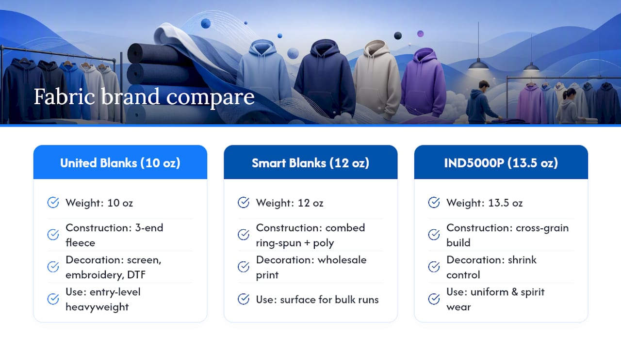 Comparison of three heavyweight fleece weights