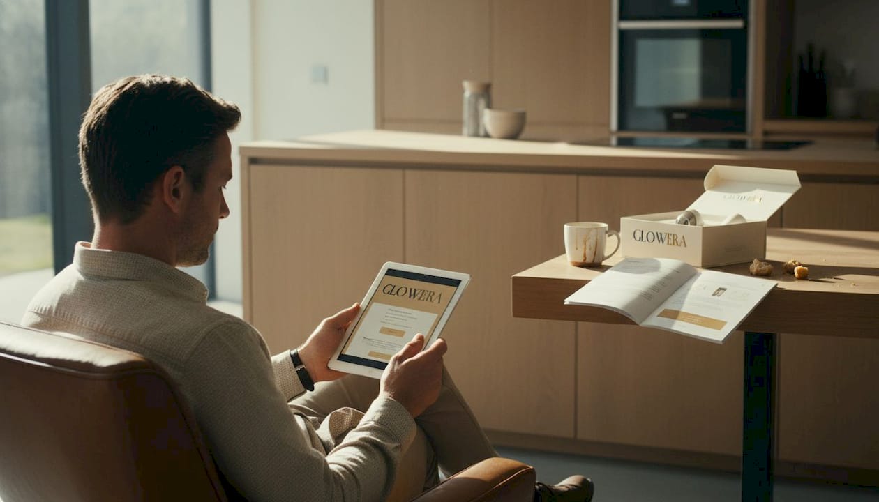 Man checking beauty device authenticity portal