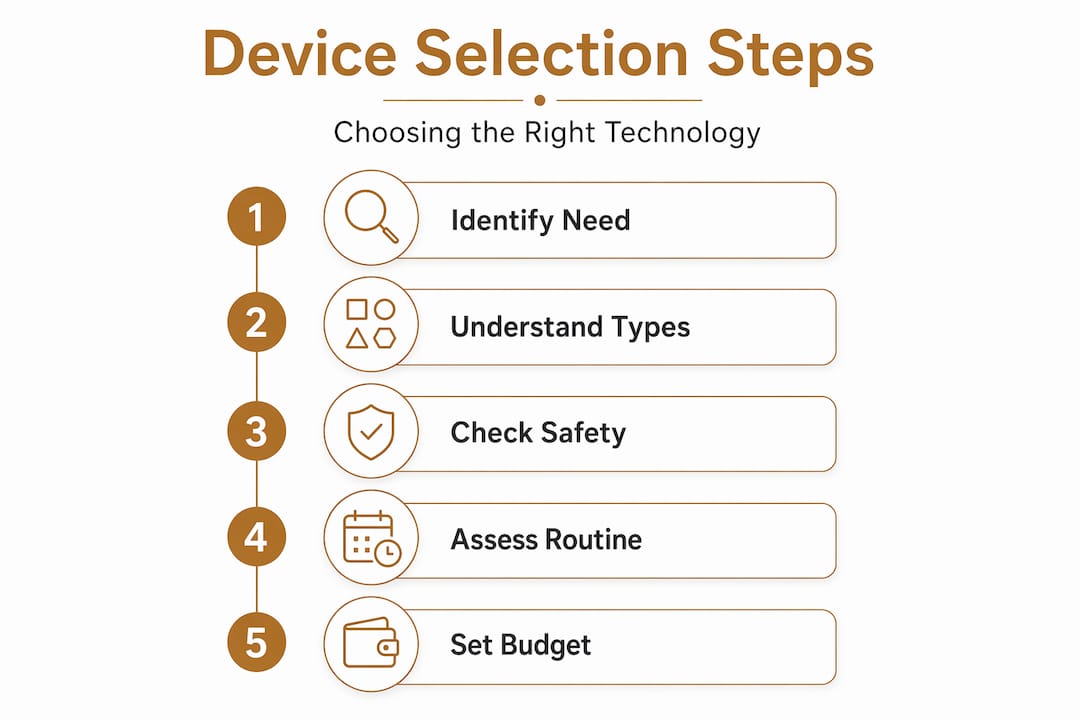Infographic steps for selecting a skincare device