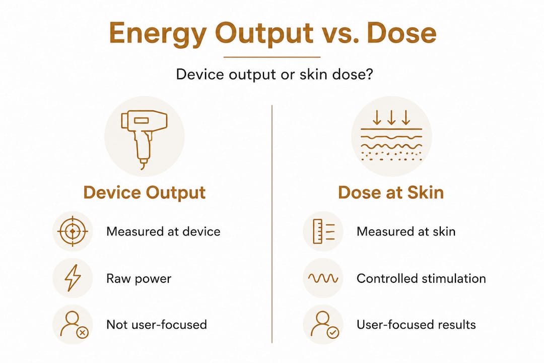 Infographic comparing device output and skin dose