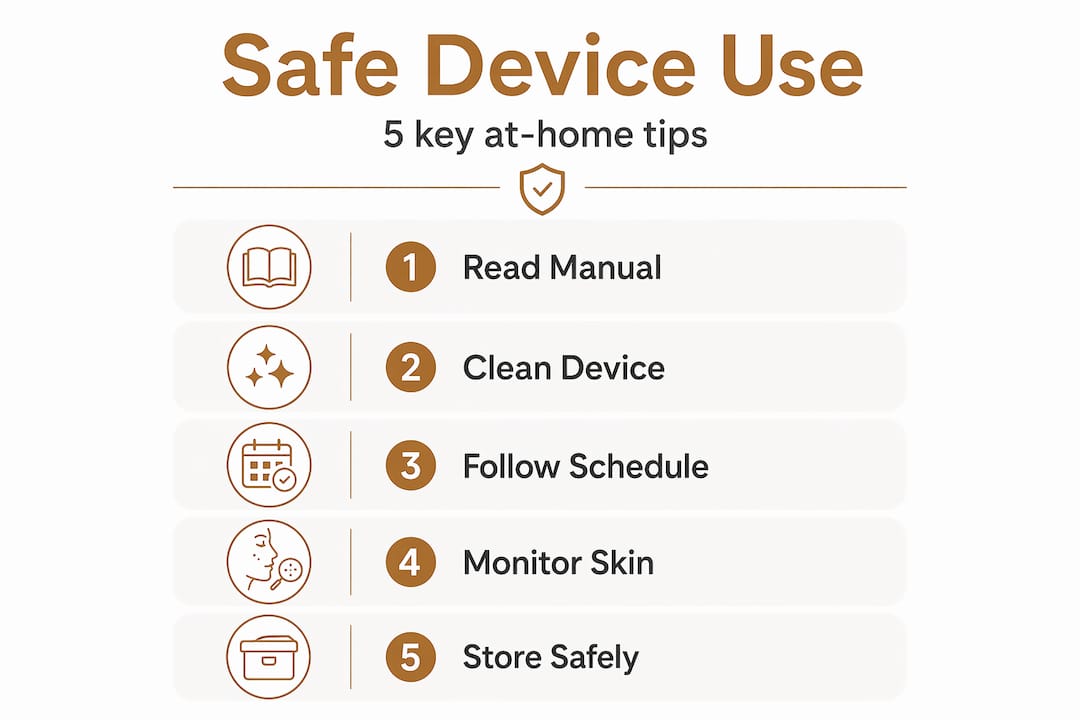Infographic with five safe facial device tips