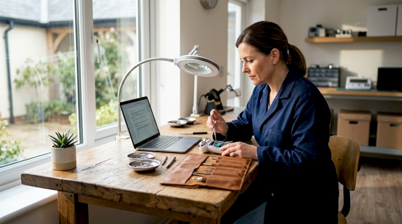 Technician inspecting beauty device for safety