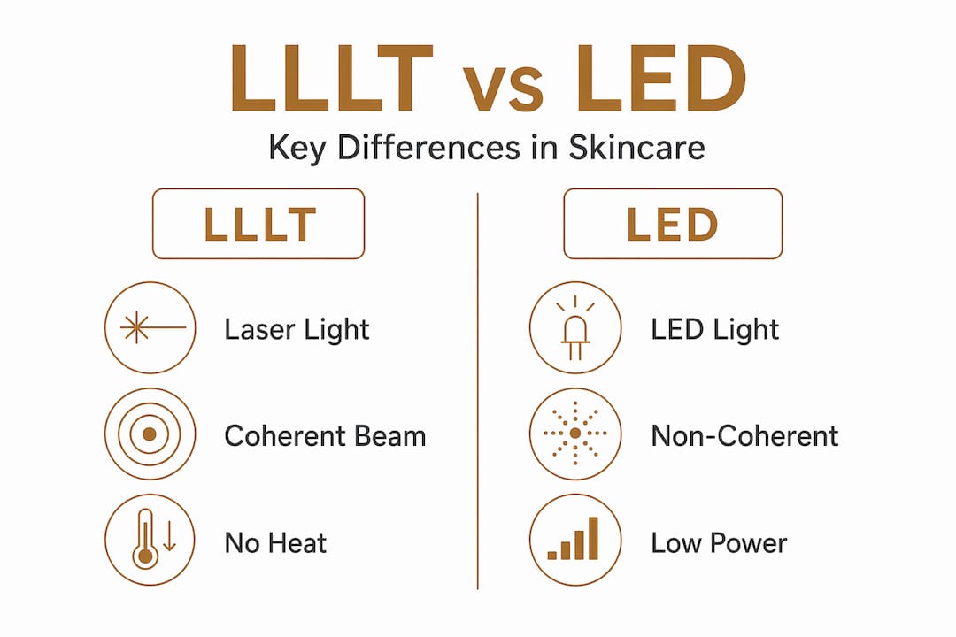 Infographic showing differences between LLLT and LED therapy