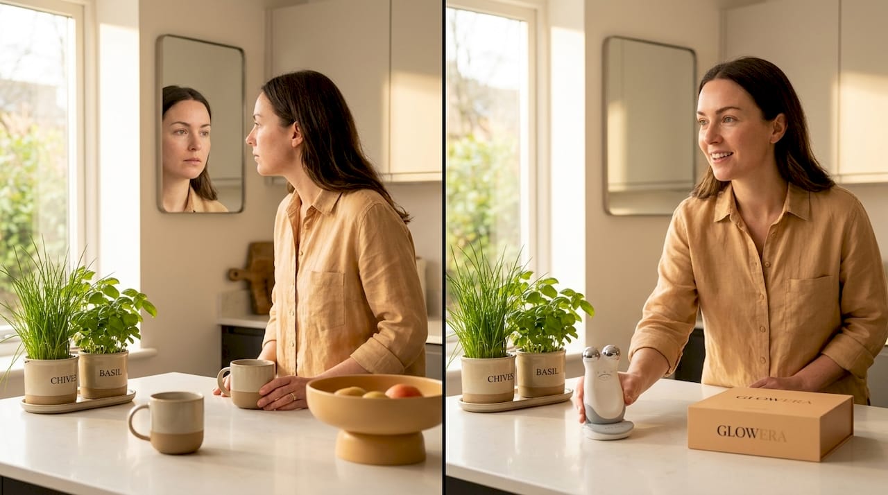 Before and after NuFACE device at home