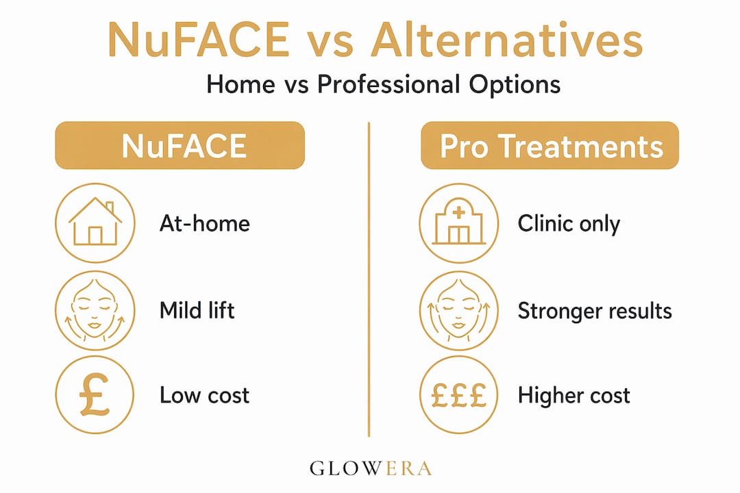 Infographic comparing NuFACE and professional treatments