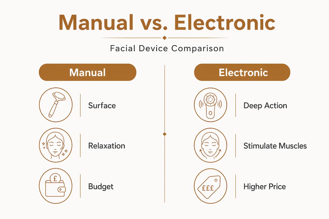Infographic comparing manual and electronic facial devices