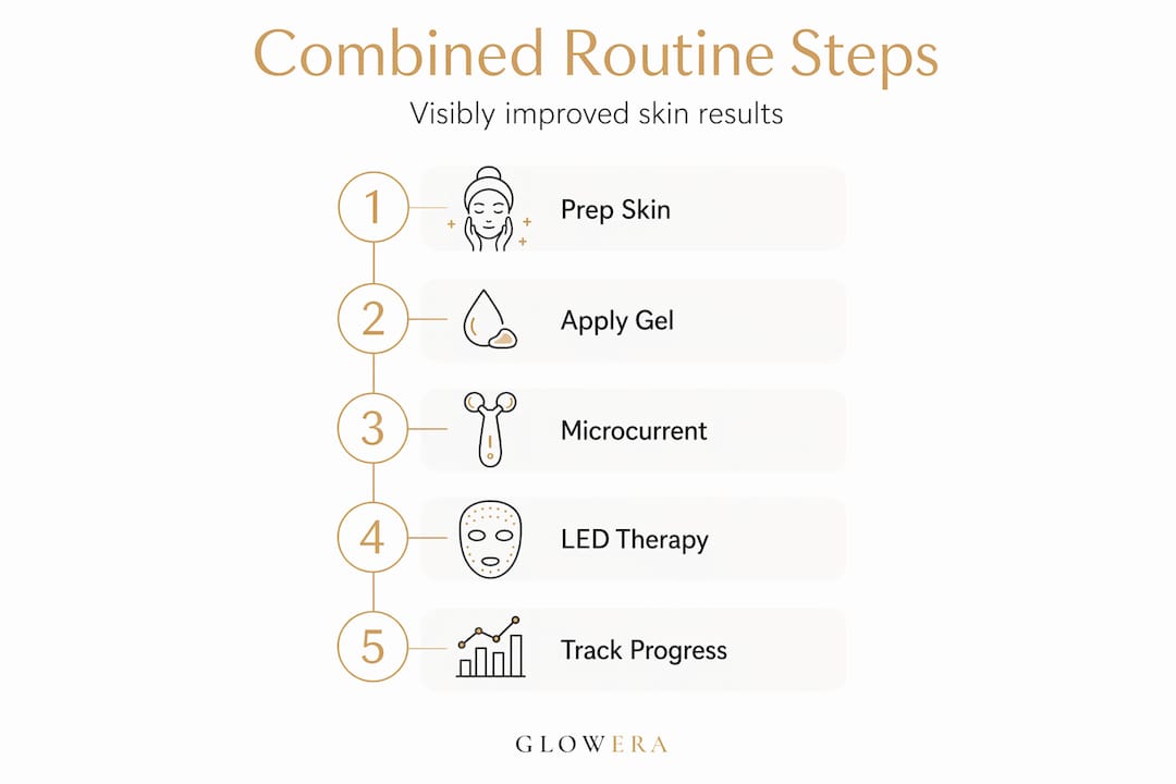 Infographic outlining LED and microcurrent steps